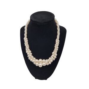 RMN Twisted Faux Pearl Necklace Gold Tone Lobster Closure Elegant Formal